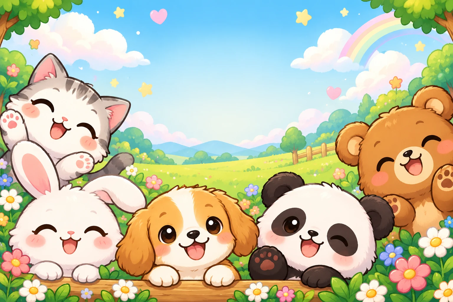 Coleção de animais kawaii para colorir - 10 páginas fofas