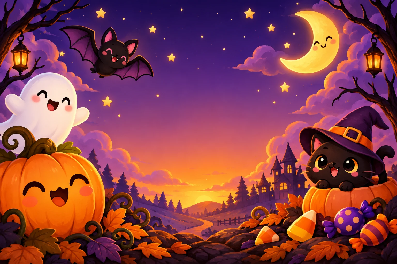 Coleção kawaii de Halloween para colorir - 10 páginas fofas