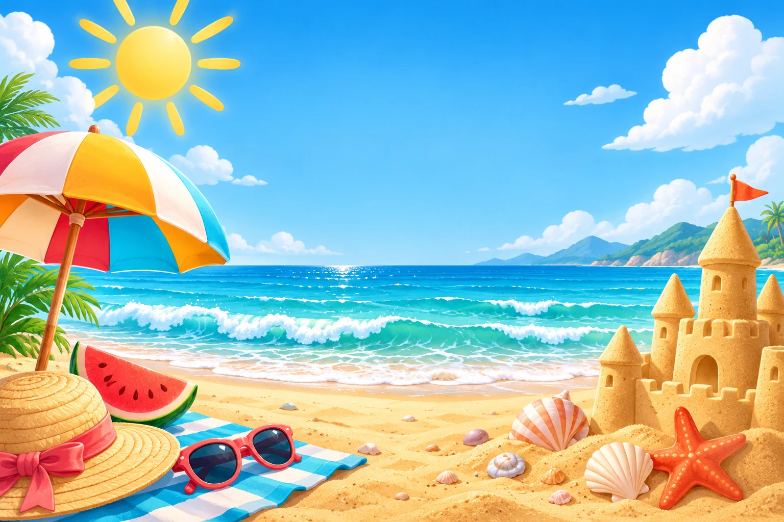 Conjunto de verão para colorir - 10 páginas ensolaradas