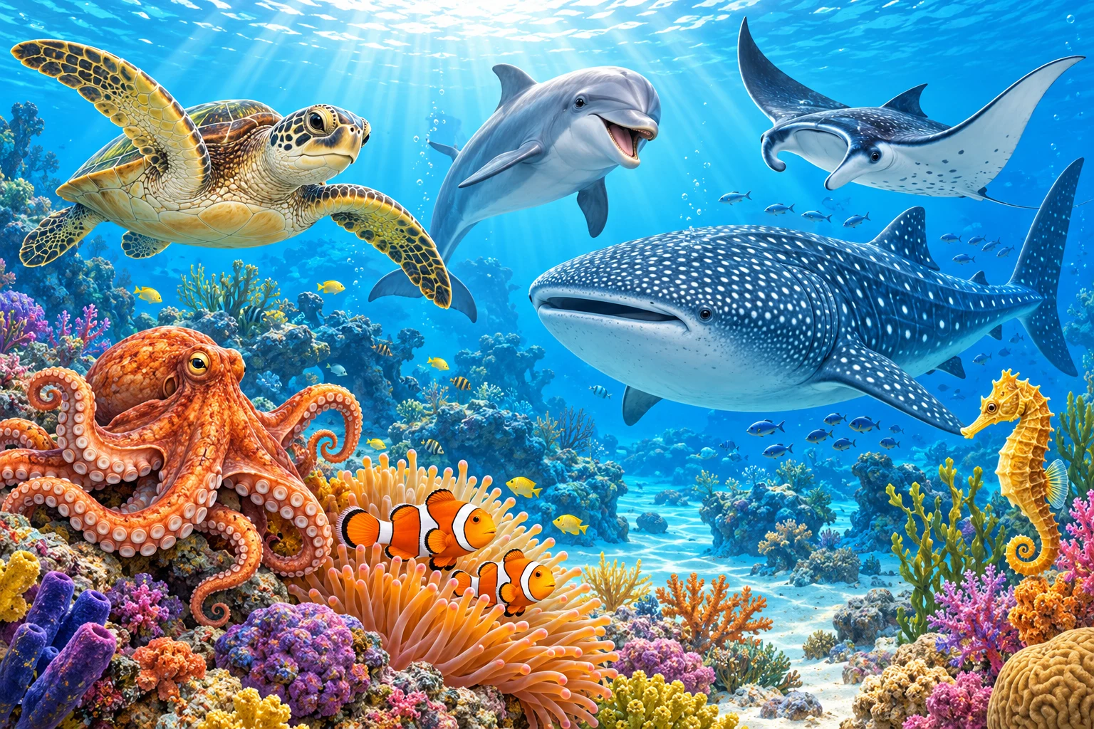 Coleção do Oceano e da Vida Marinha - 26 páginas educativas para colorir