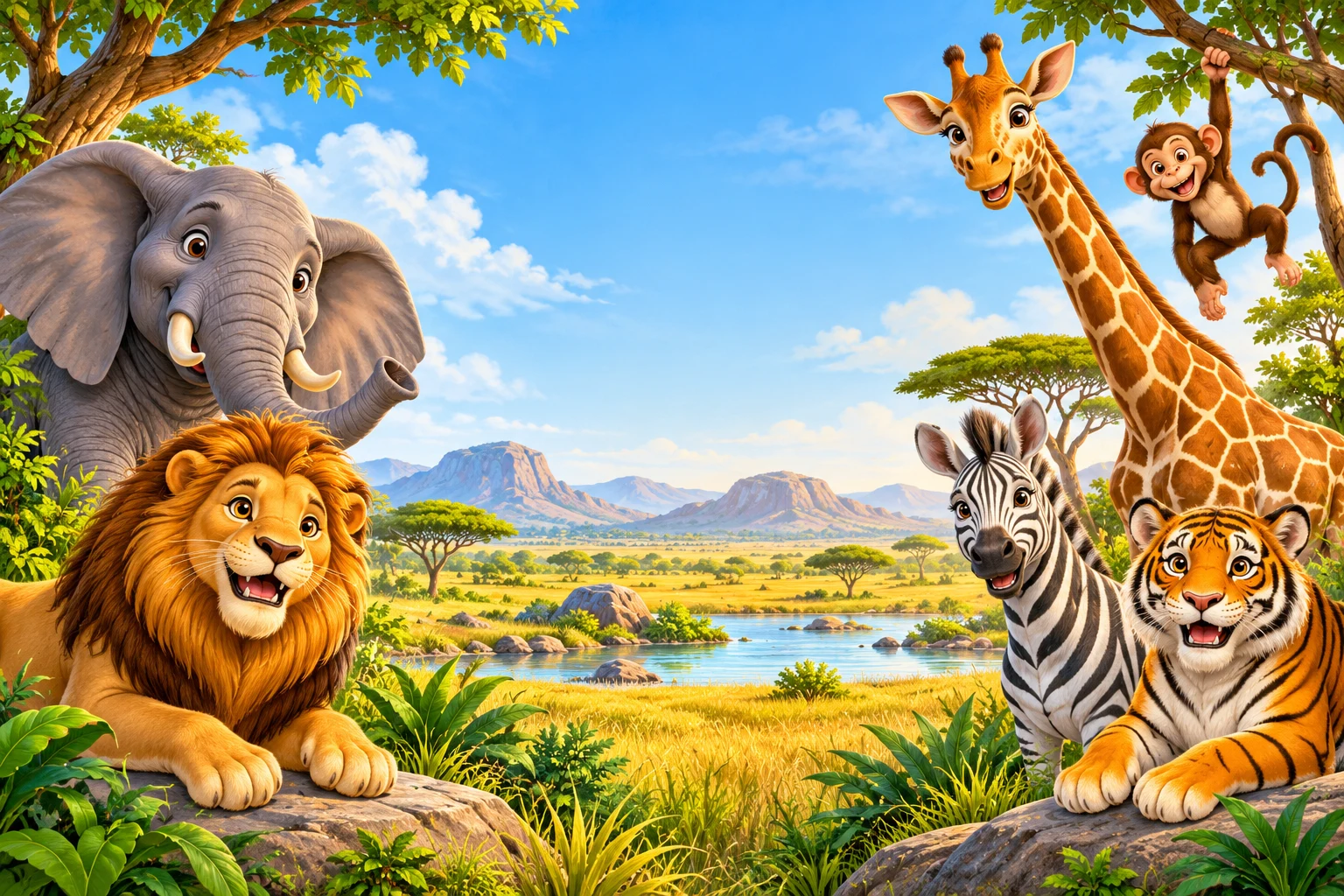 Coleção de Animais Selvagens para Colorir - 10 Páginas de Safari e Selva