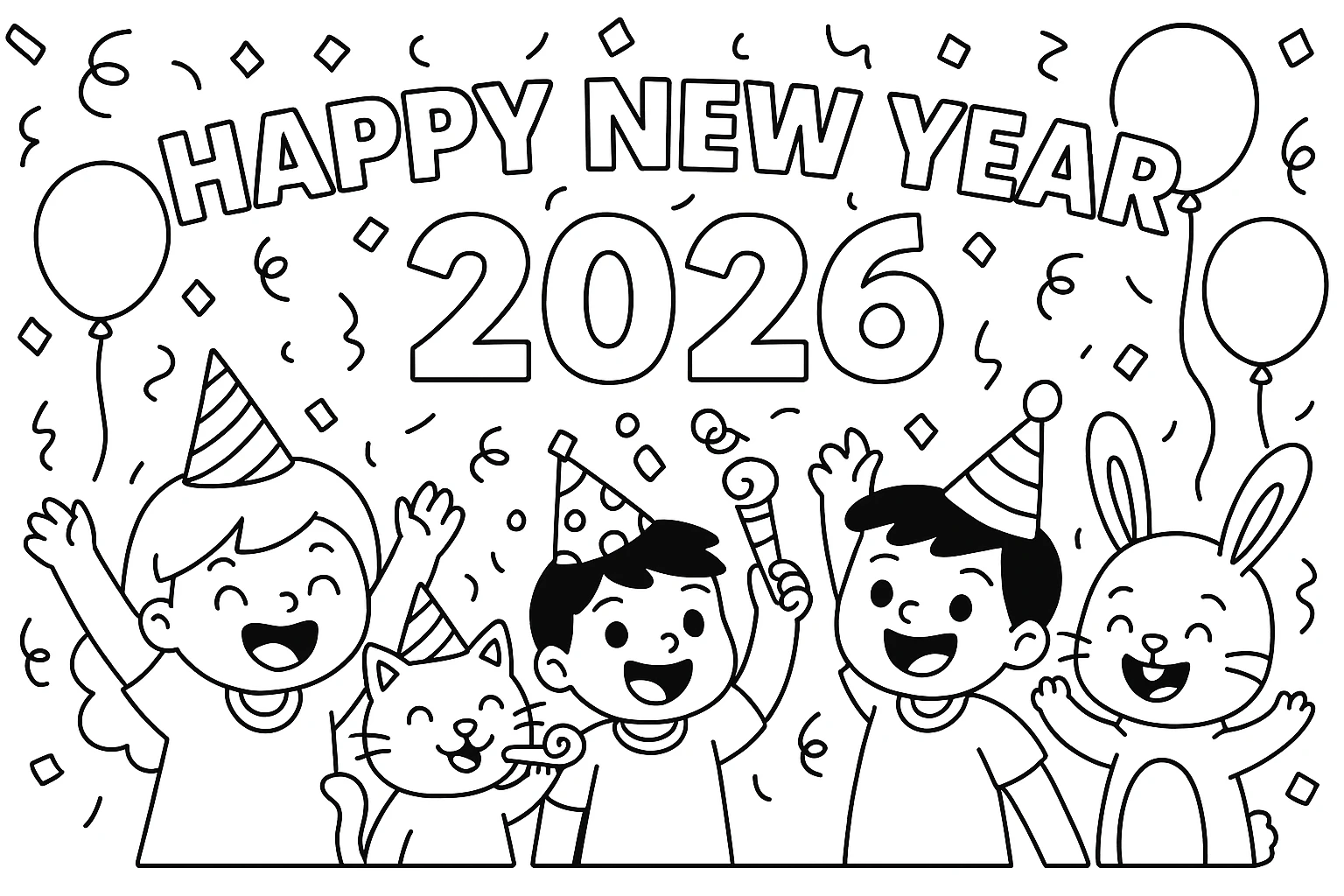 happy new year Free Printable PDF Coloring Pages For Kids ...