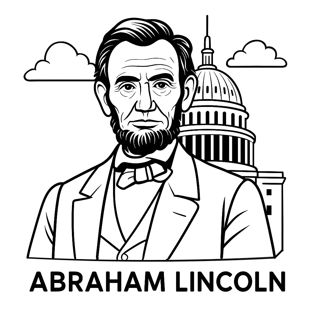 Abraham Lincoln, דף צביעה להדפסה לילדים
