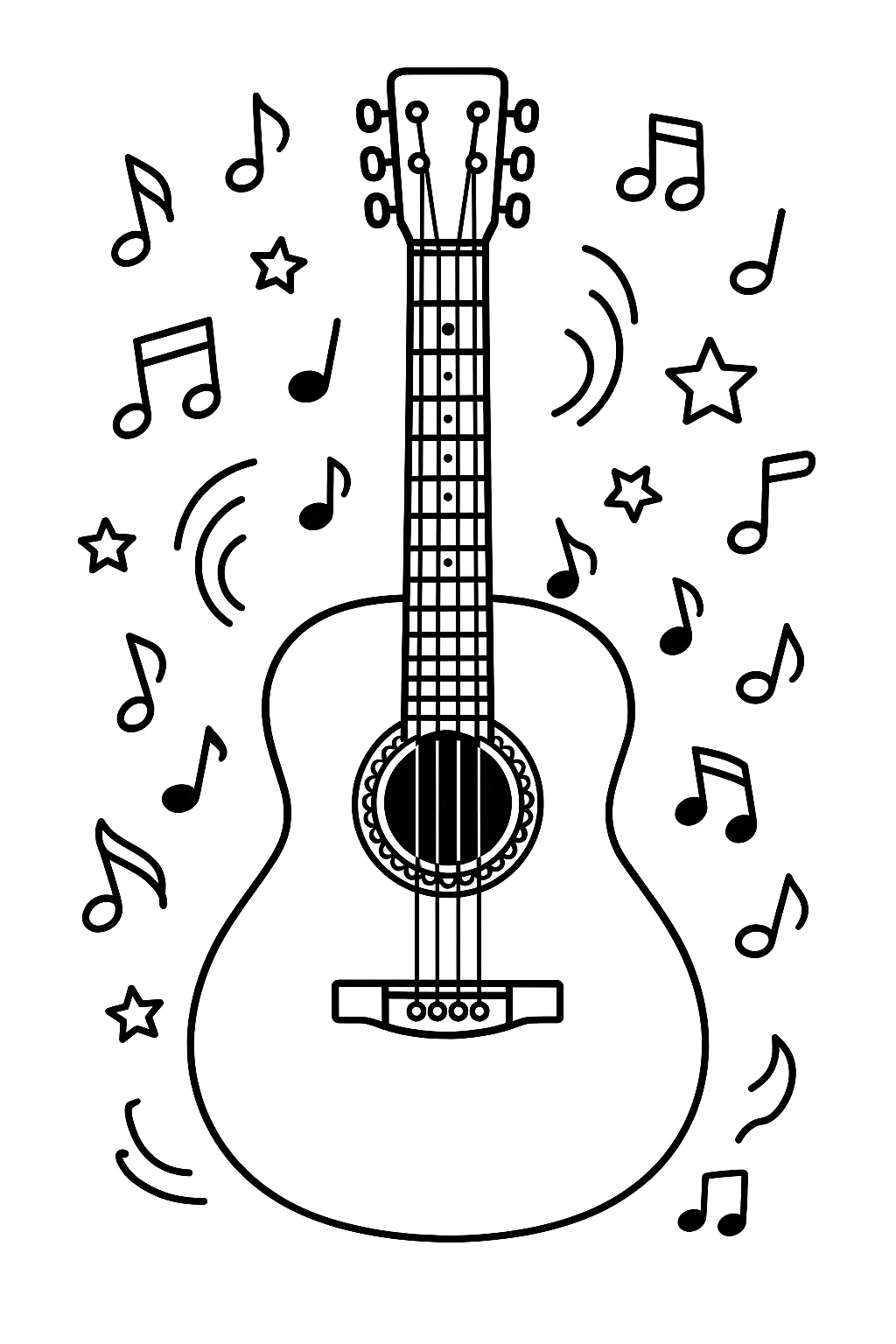 Acoustic Guitar, דף צביעה להדפסה לילדים