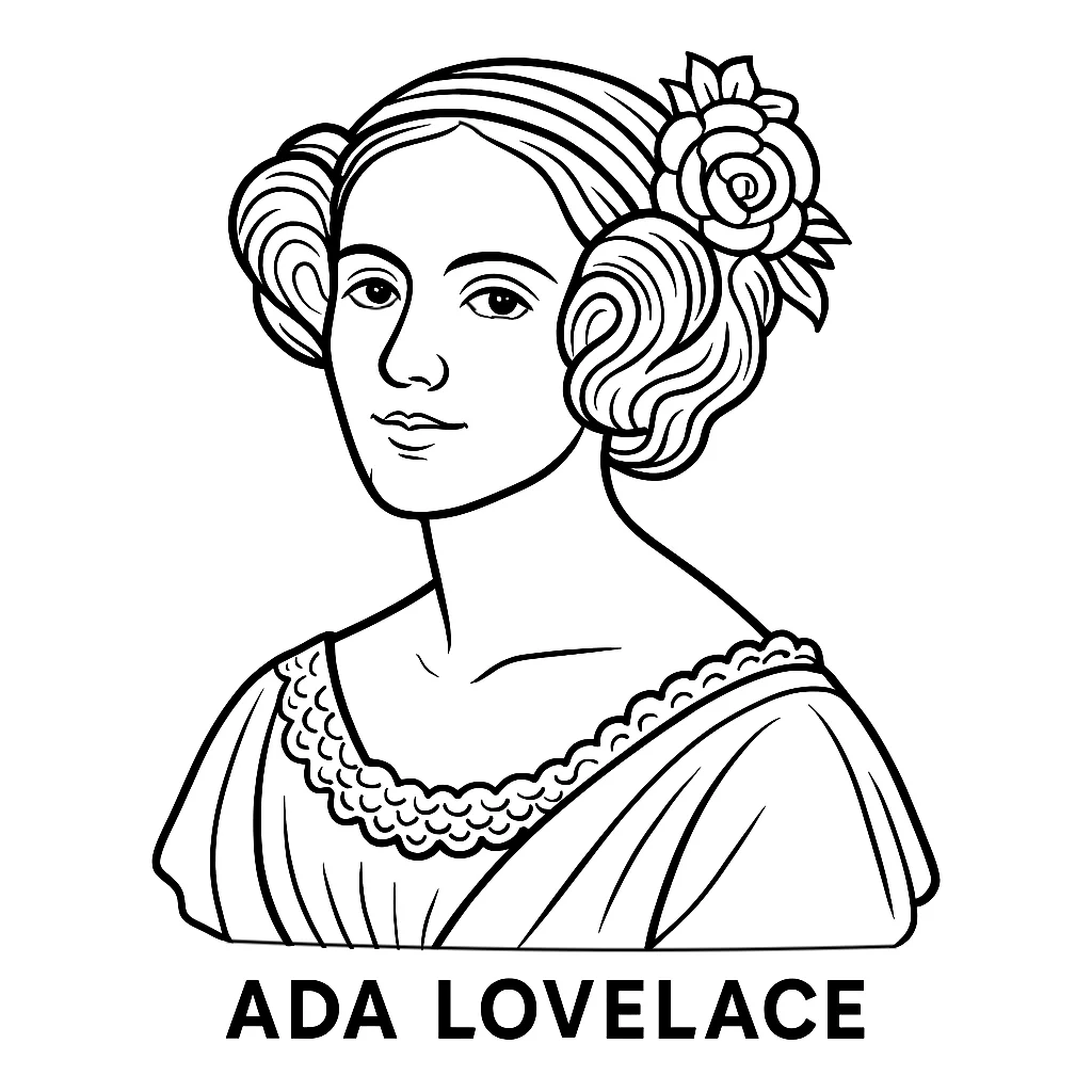 Ada Lovelace, דף צביעה להדפסה לילדים