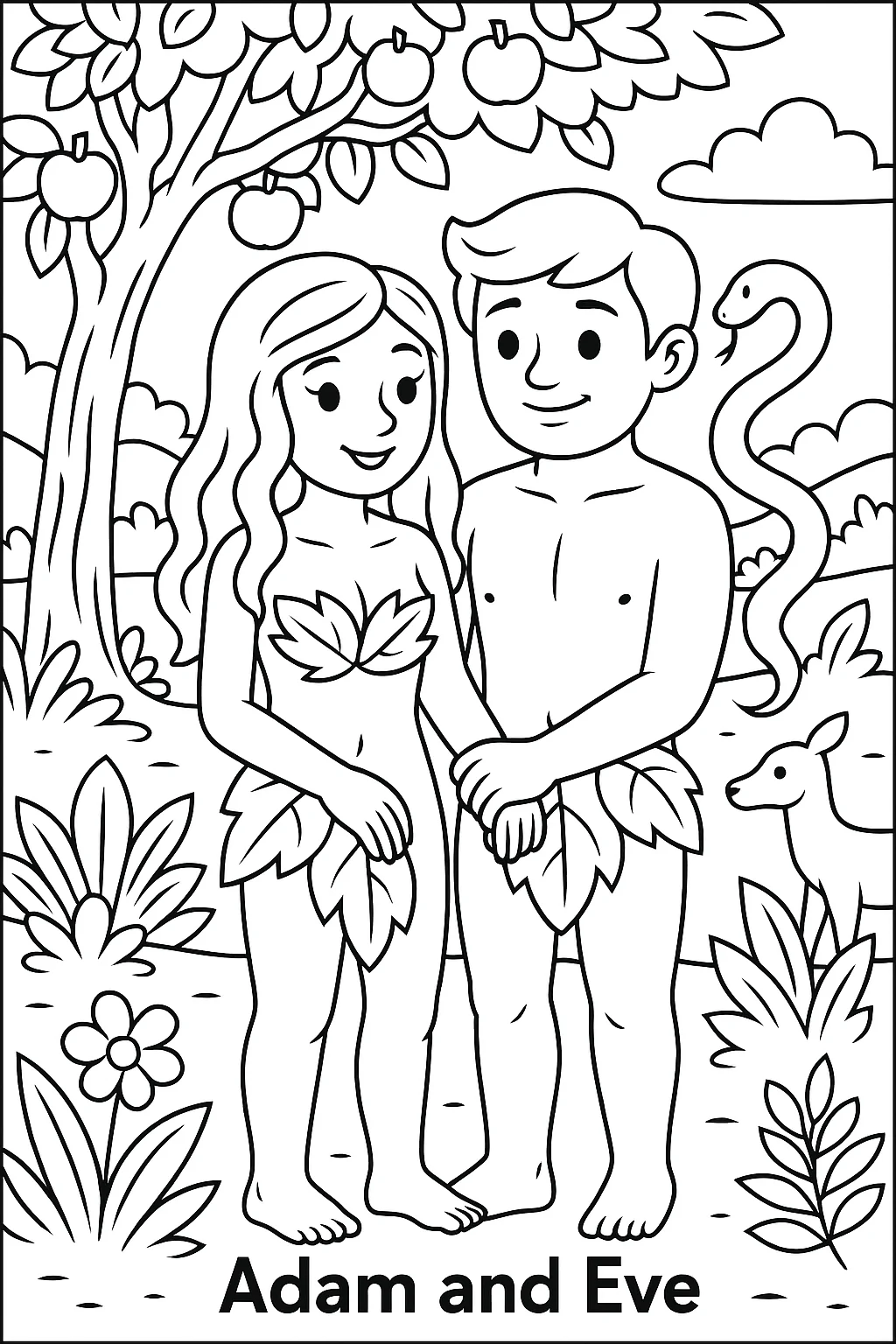 Adam and Eve, דף צביעה להדפסה לילדים