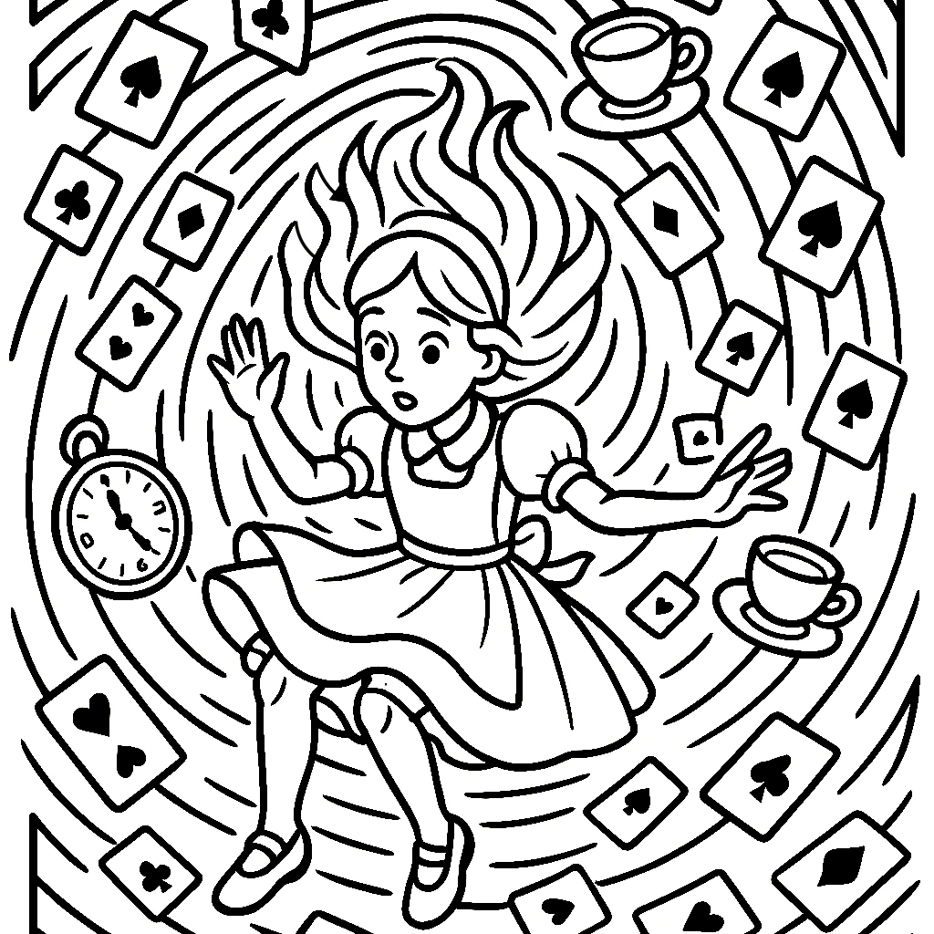Alice in Wonderland, דף צביעה להדפסה לילדים