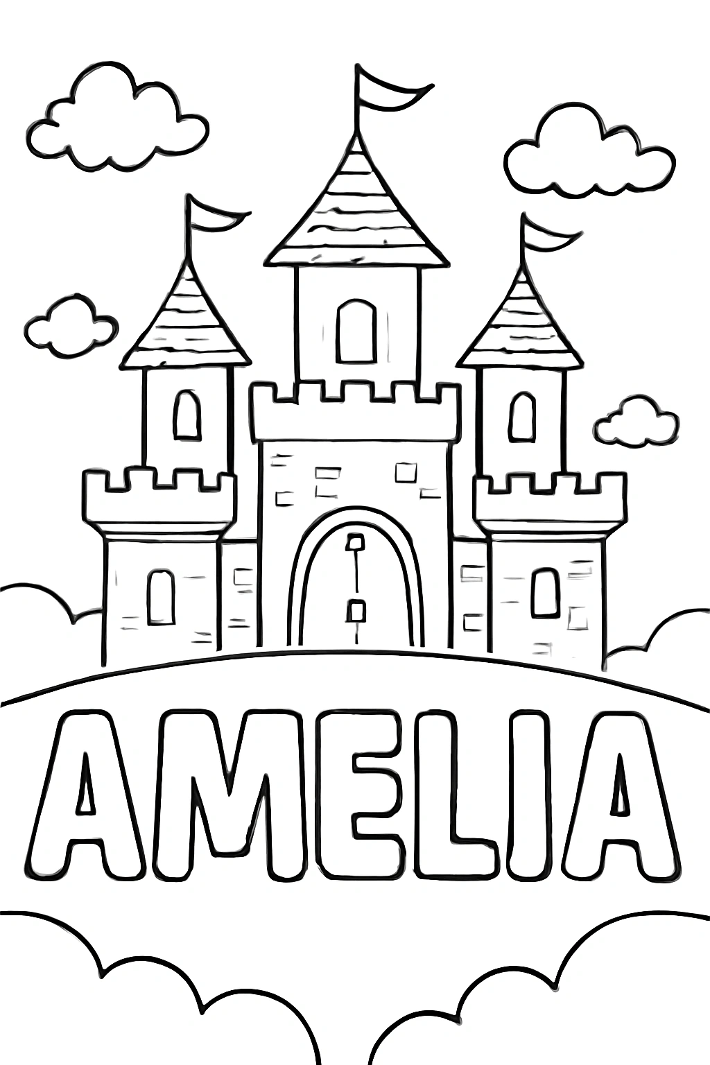 Página para Colorear con el Nombre Amelia, página para colorear imprimible para niños