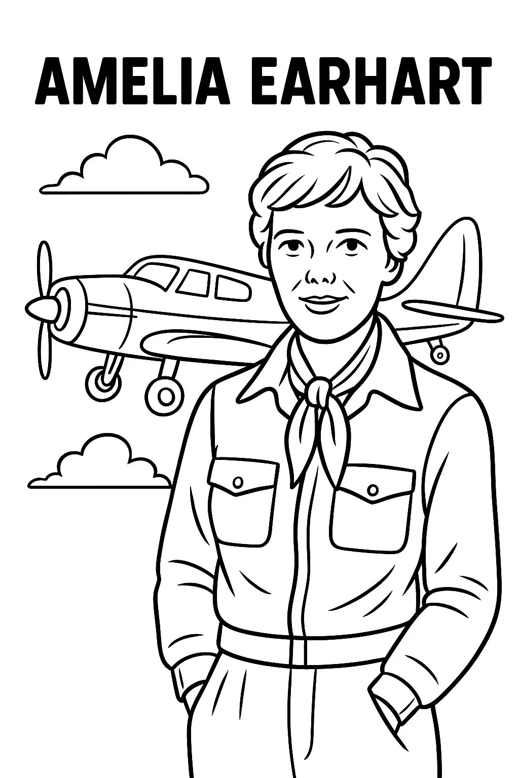 Amelia Earhart, דף צביעה להדפסה לילדים