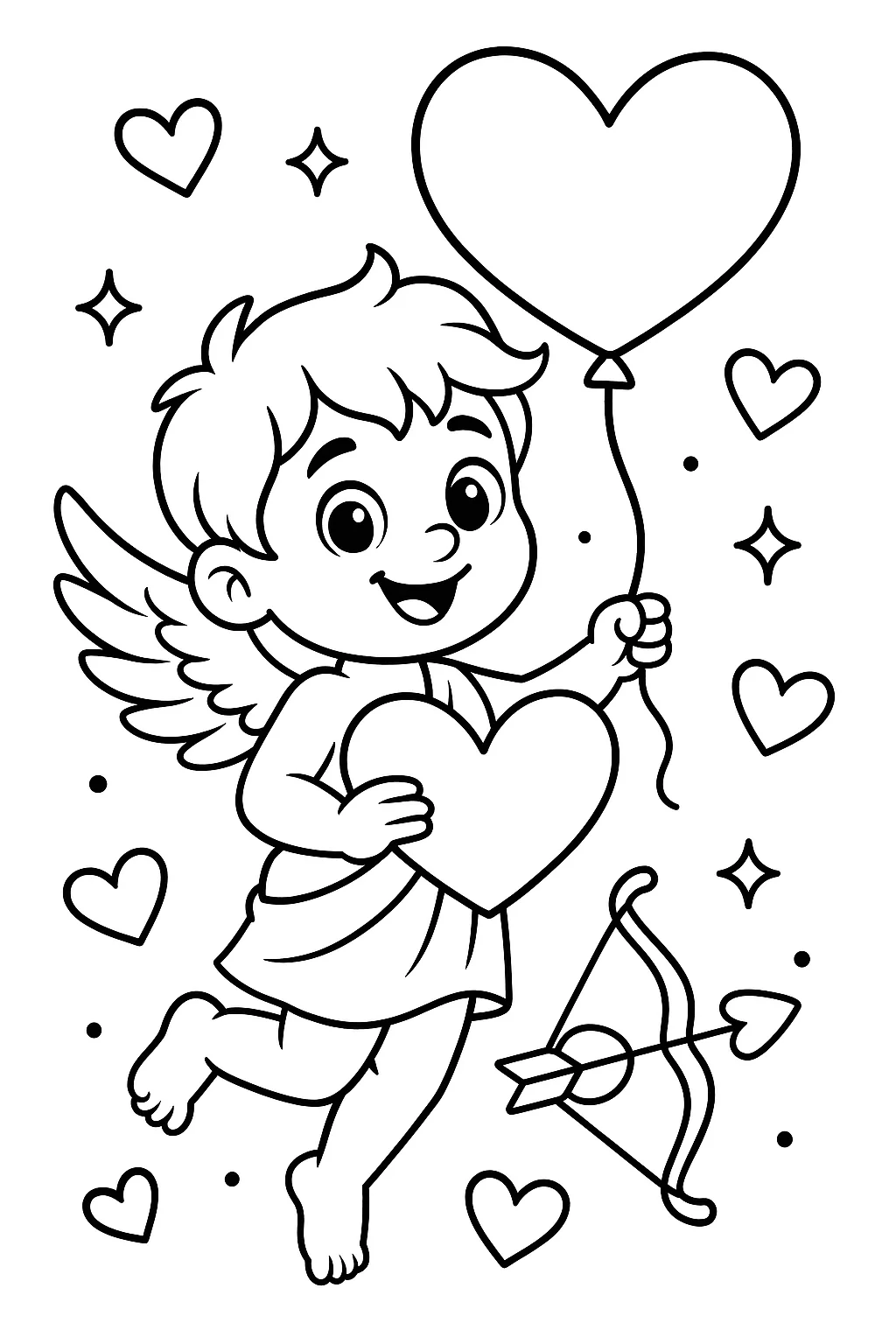 Angel of Love - Valentine's Day, דף צביעה להדפסה לילדים