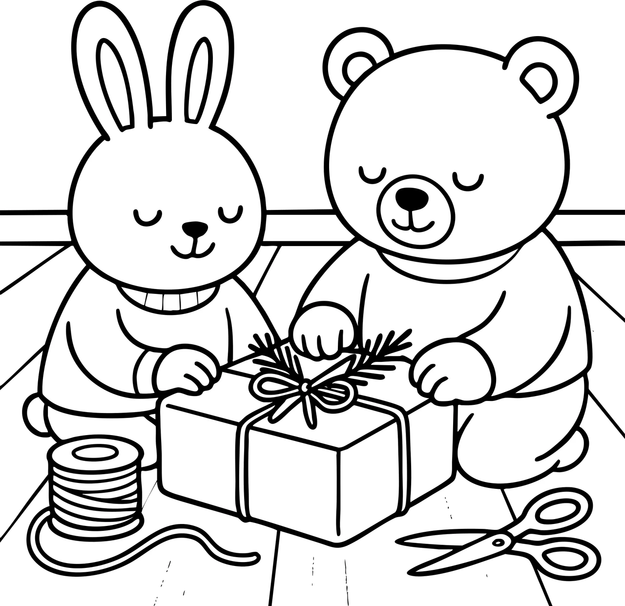 Animal Holiday Gift, דף צביעה להדפסה לילדים