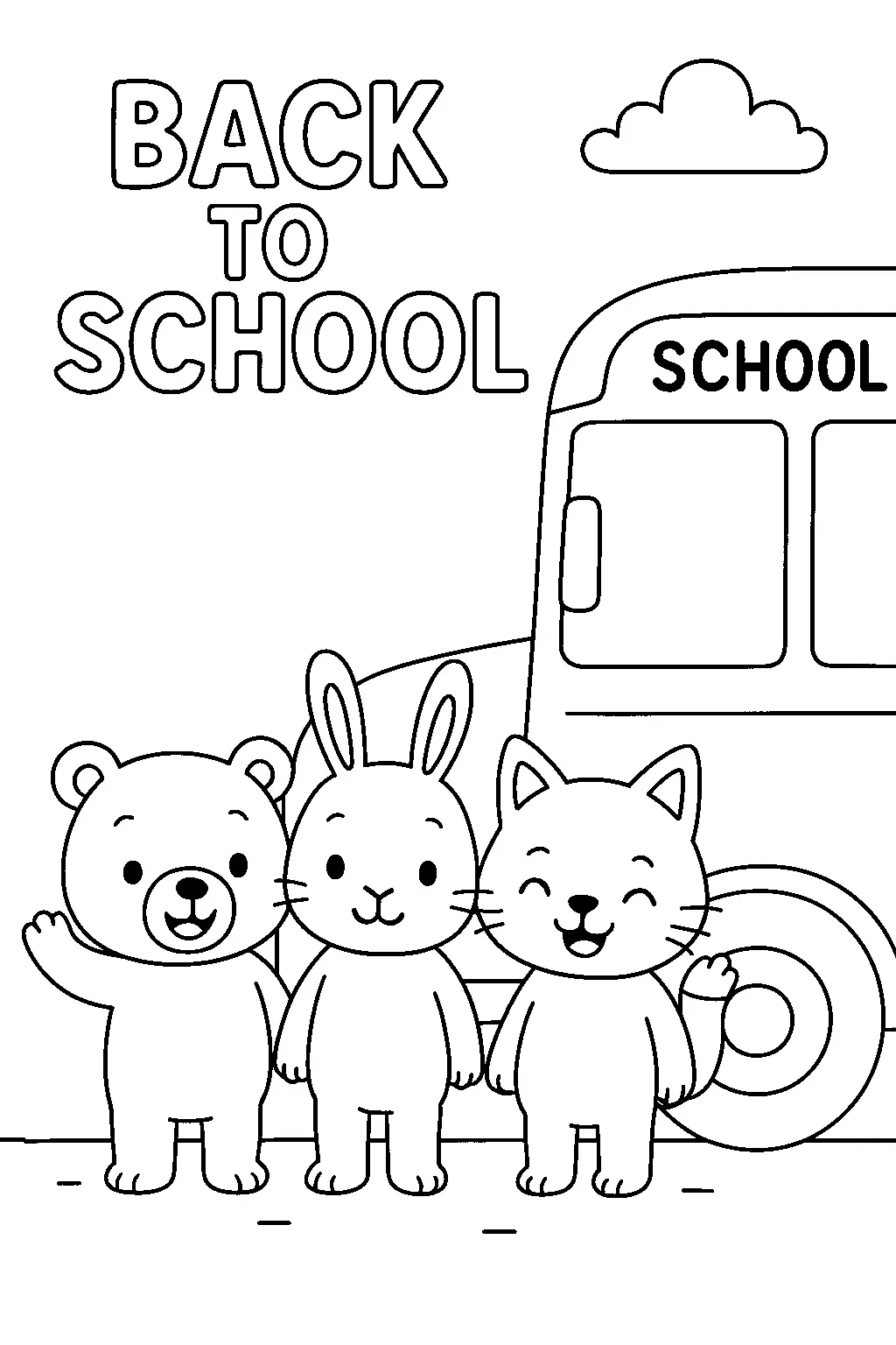 Estudiantes Animales Vuelta al Colegio, página para colorear imprimible para niños