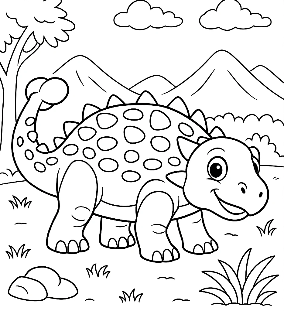 Ankylosaurus, דף צביעה להדפסה לילדים