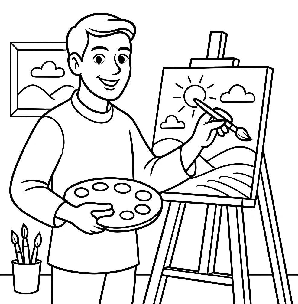 Artist, דף צביעה להדפסה לילדים