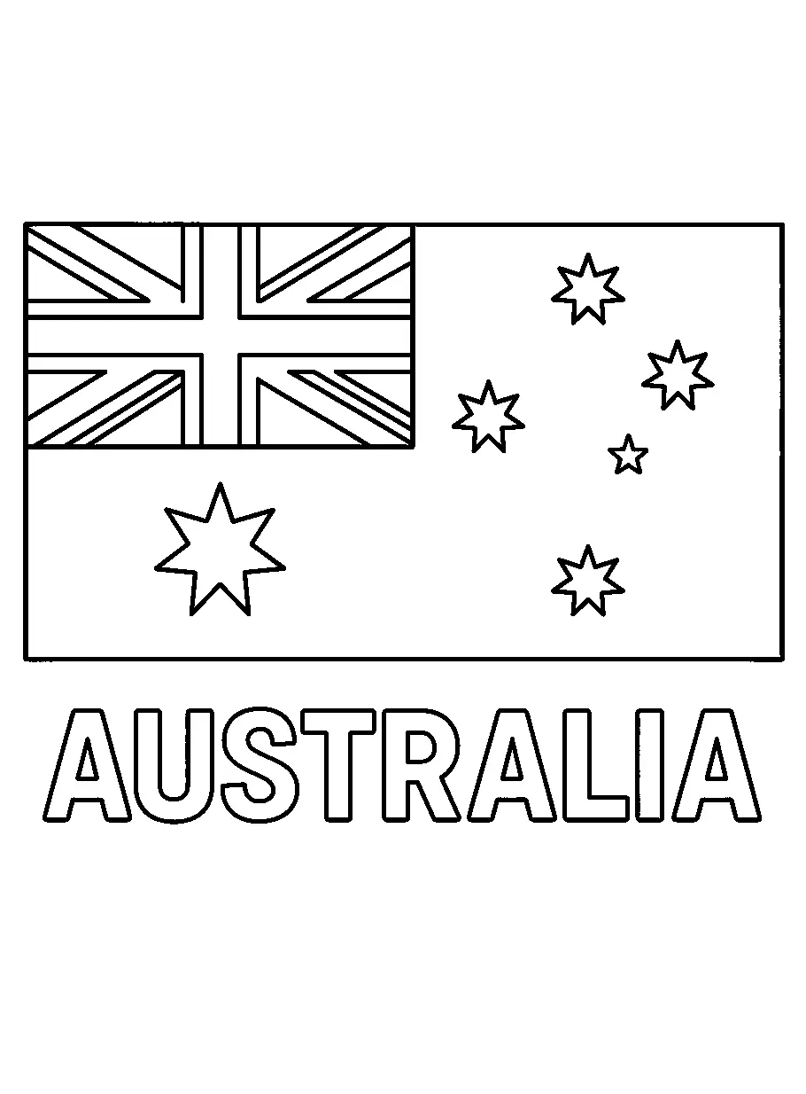 Australia Flag, דף צביעה להדפסה לילדים