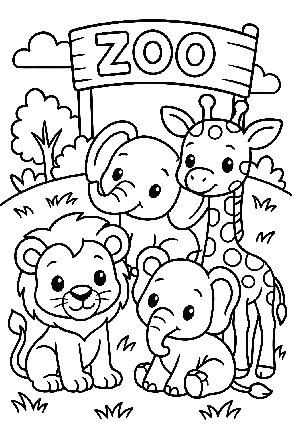 Baby Zoo Animals Coloring Page, דף צביעה להדפסה לילדים
