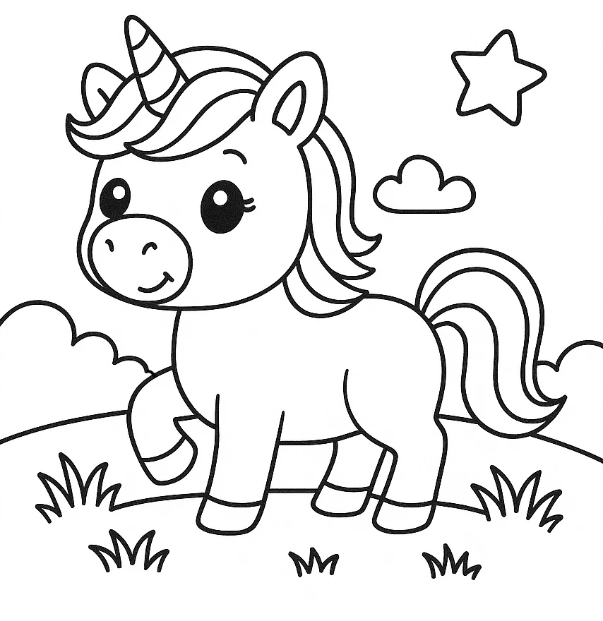 Baby Unicorn Coloring Page, דף צביעה להדפסה לילדים