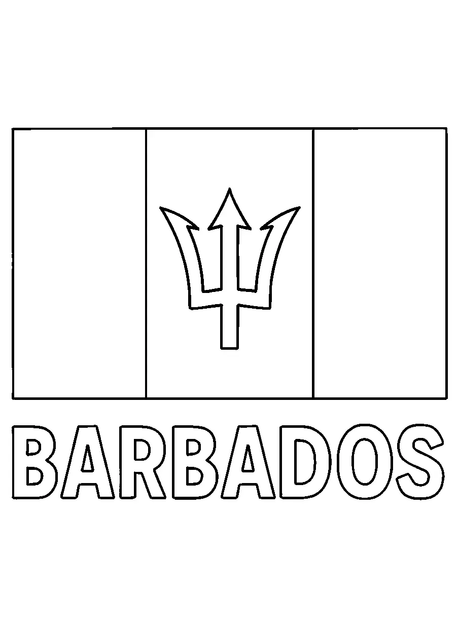 Bandera de Barbados, página para colorear imprimible para niños