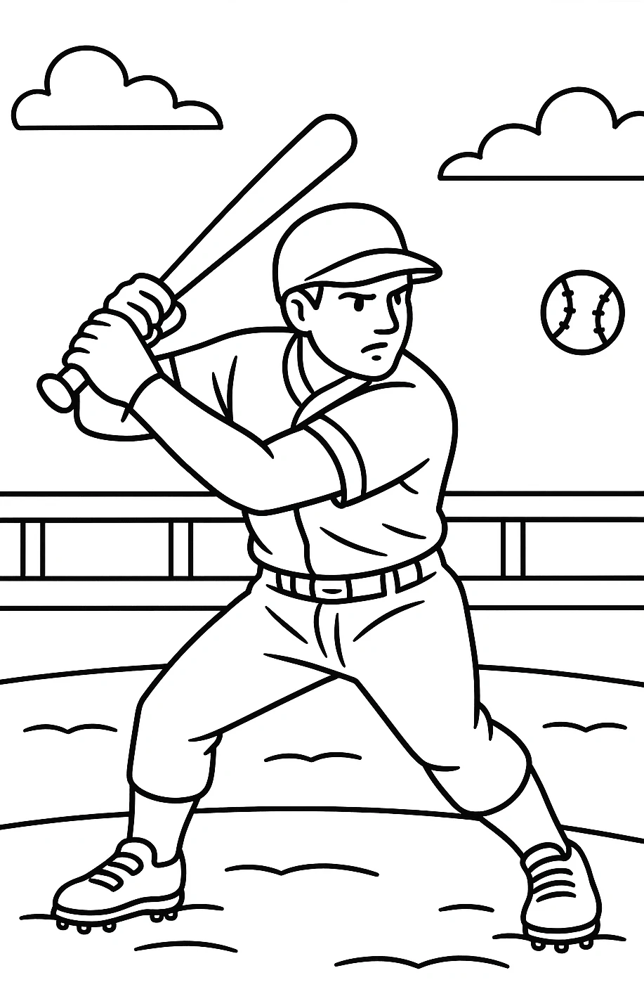 Baseball Player, דף צביעה להדפסה לילדים