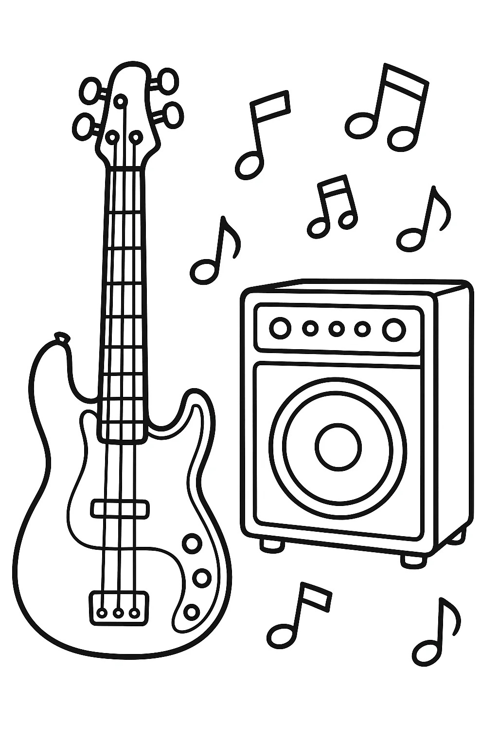 Bass Guitar, דף צביעה להדפסה לילדים