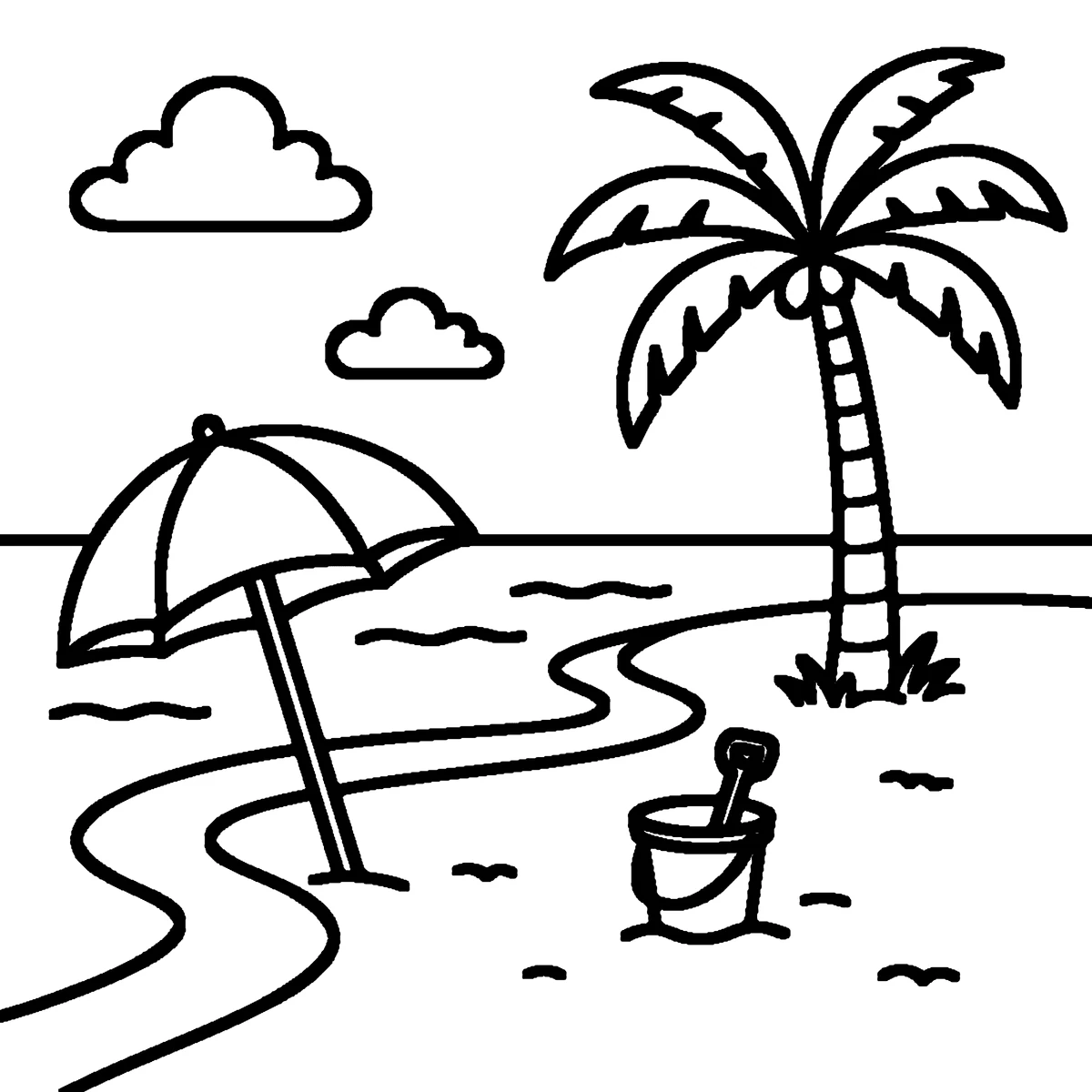 Beach, דף צביעה להדפסה לילדים