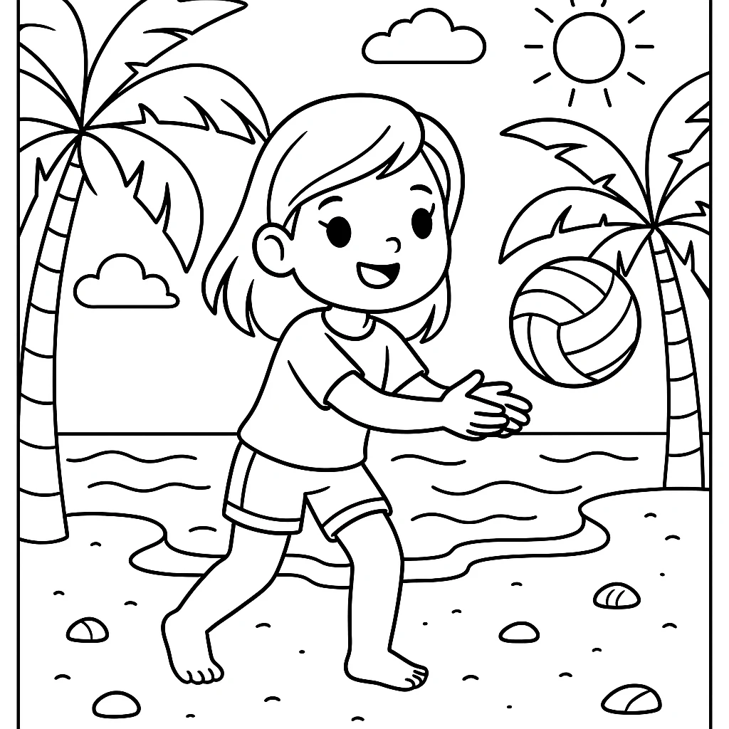 Voleibol de Playa, página para colorear imprimible para niños
