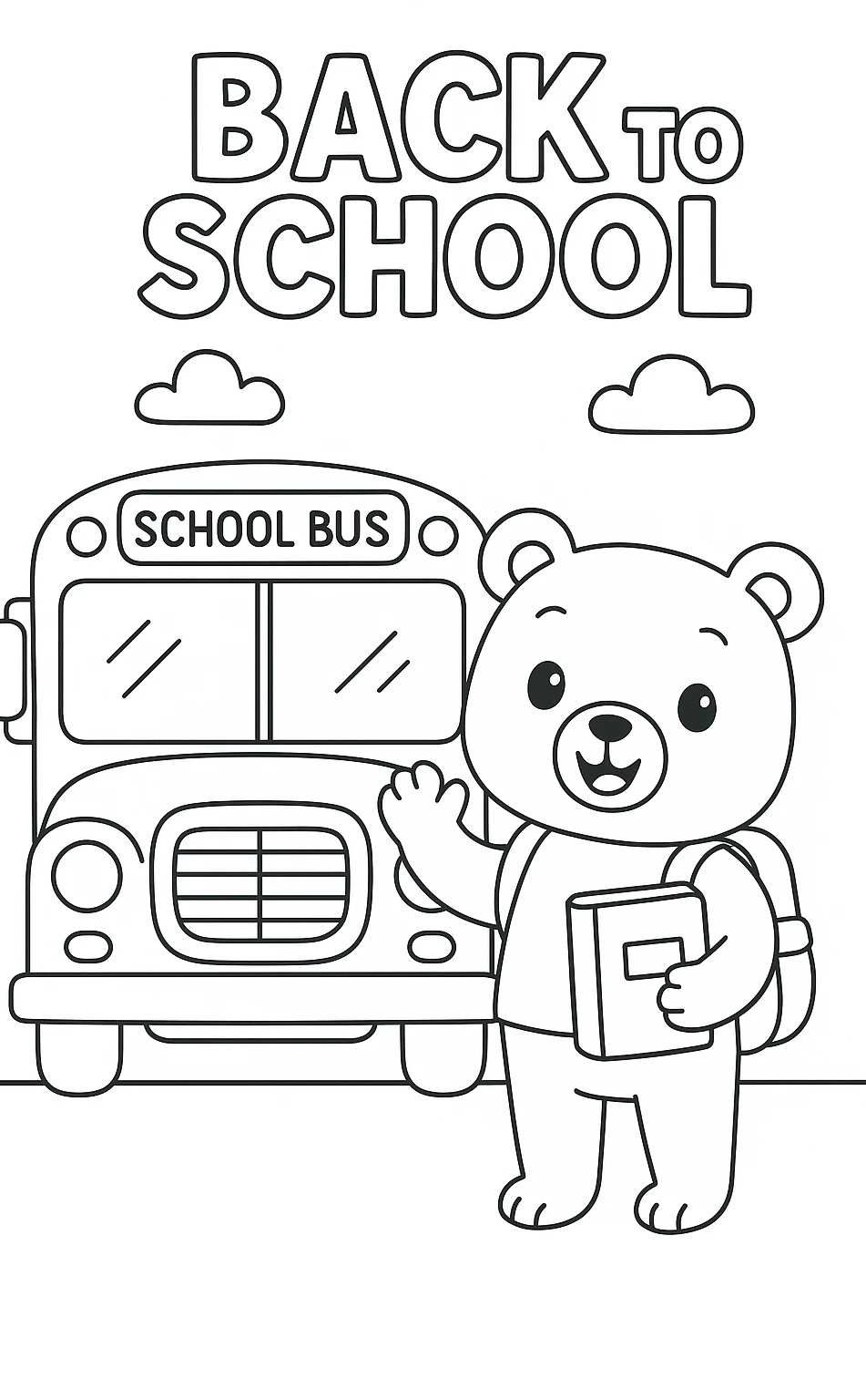Oso Va al Colegio, página para colorear imprimible para niños