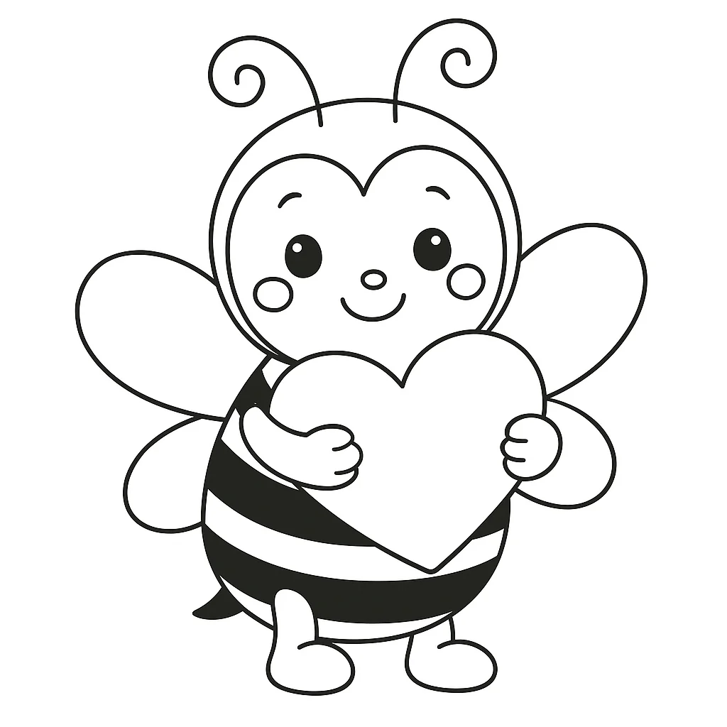 Bee with Heart - Sweet Valentine's Day, דף צביעה להדפסה לילדים