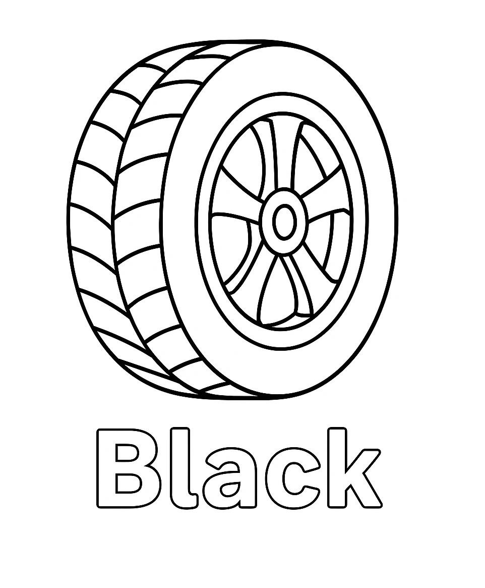 Black Color - Tire, דף צביעה להדפסה לילדים