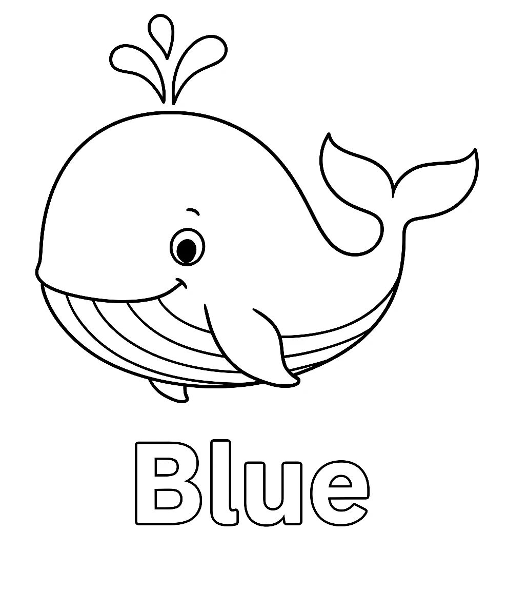 Blue Color - Whale, דף צביעה להדפסה לילדים