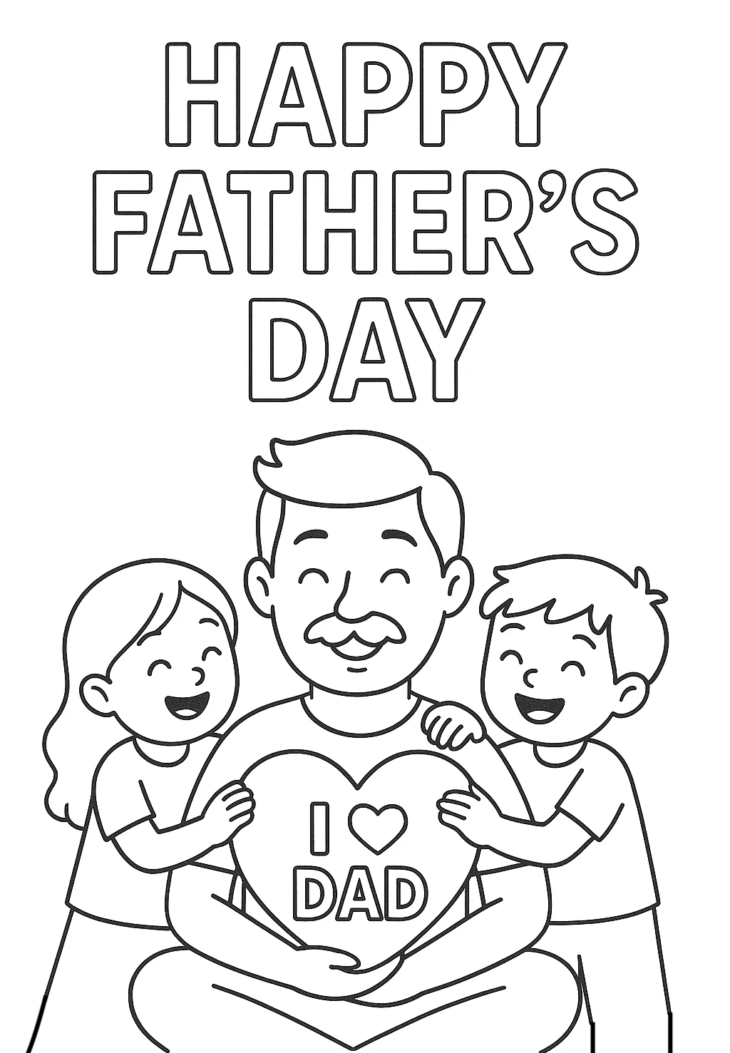 Boy and Girl with Father, דף צביעה להדפסה לילדים
