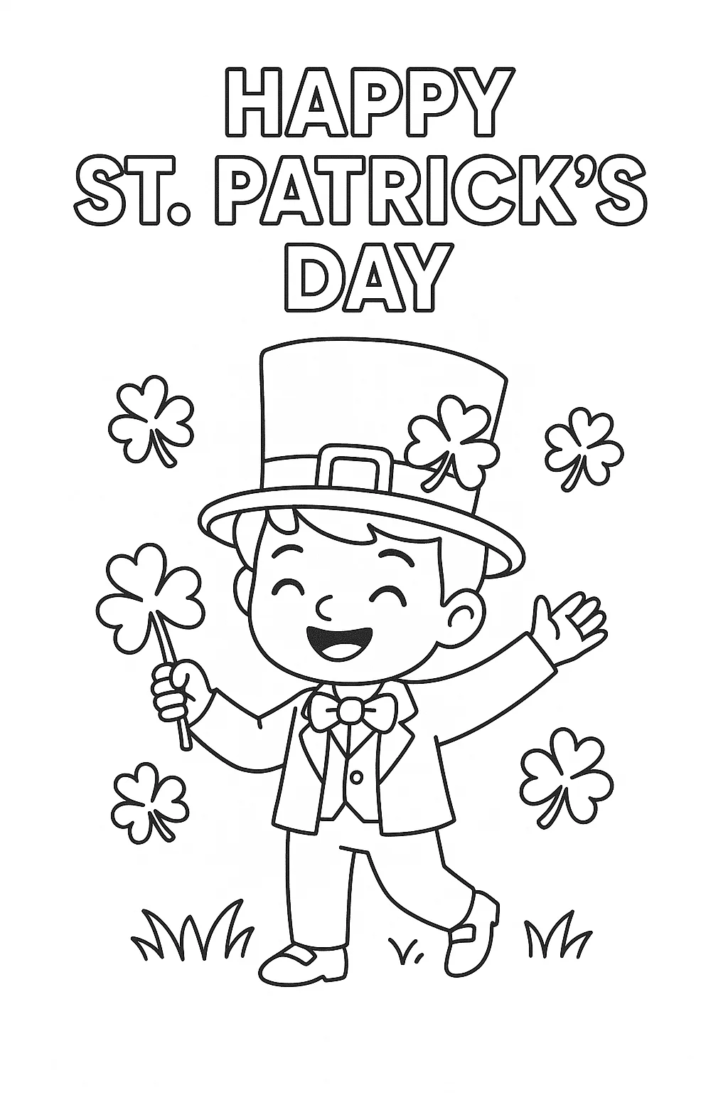 Boy Celebrating St Patrick's Day, דף צביעה להדפסה לילדים