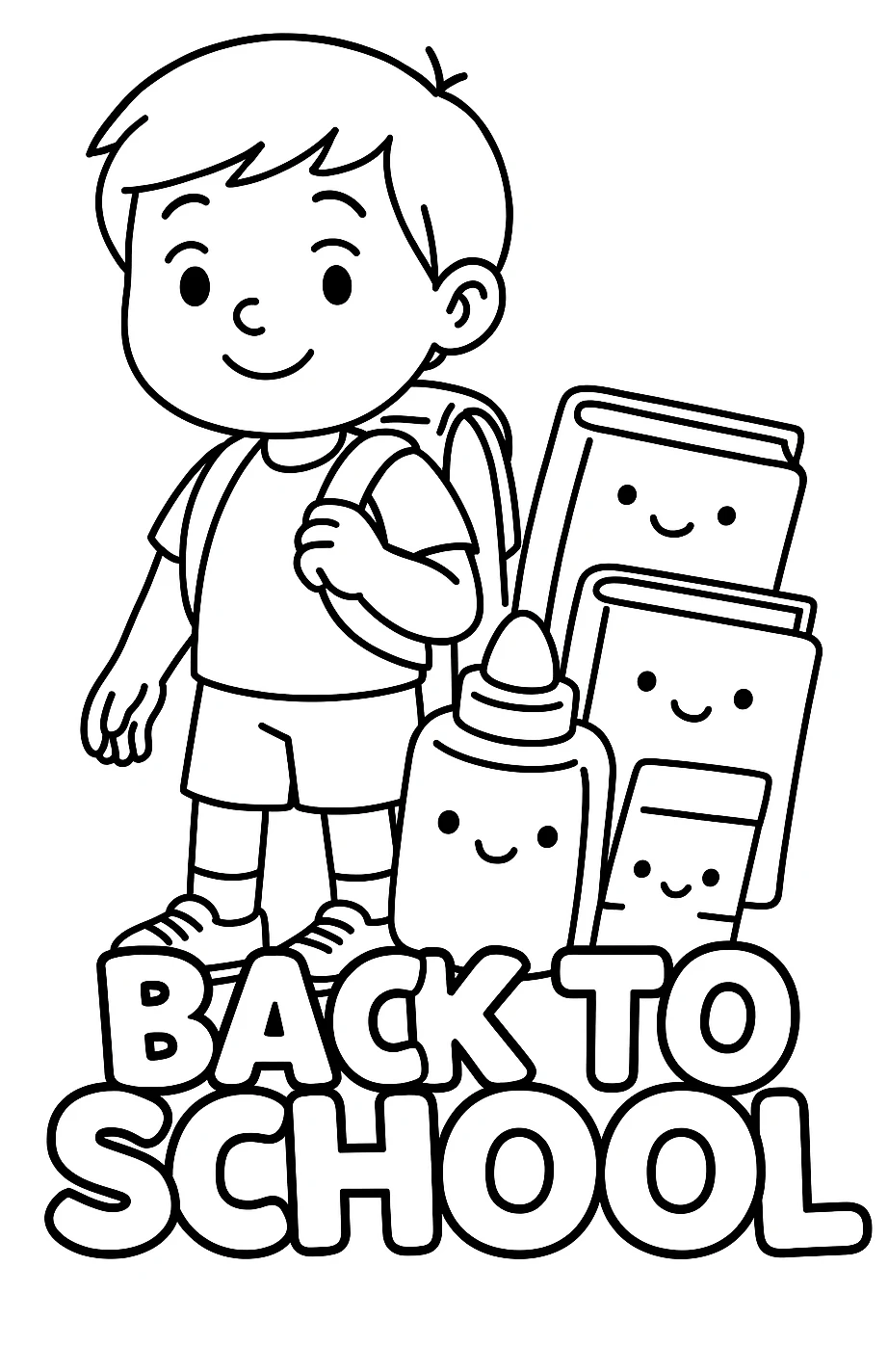 Niño Volviendo al Colegio, página para colorear imprimible para niños