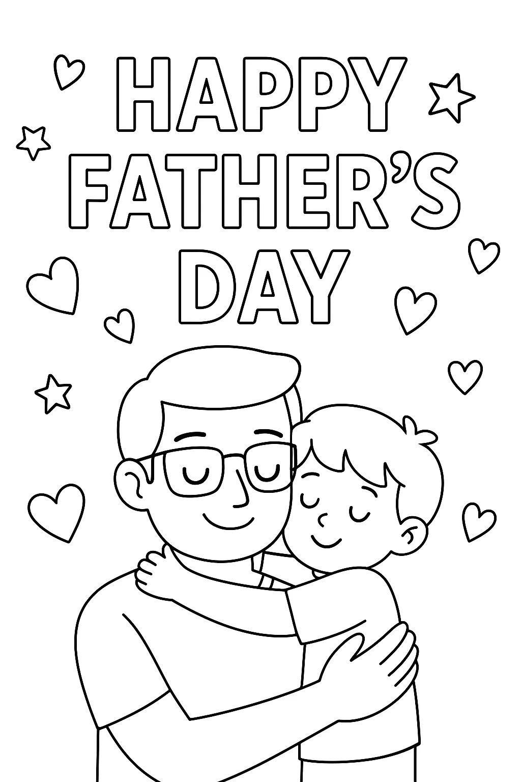 Boy Hugging Father, דף צביעה להדפסה לילדים