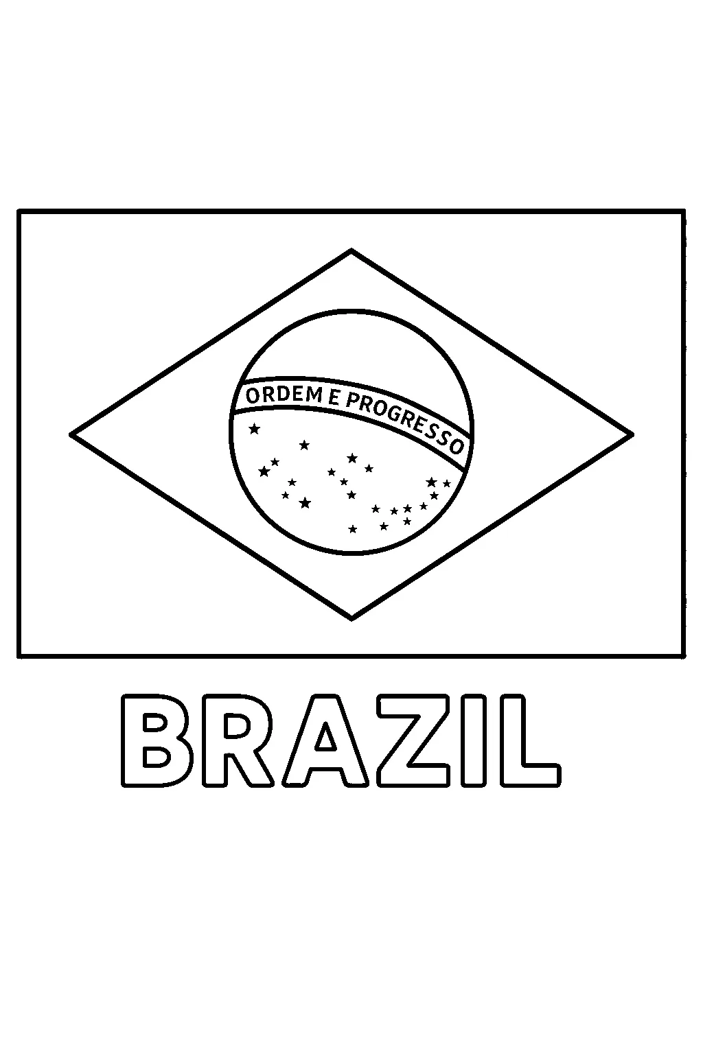 Brazil Flag printable coloring page for kids