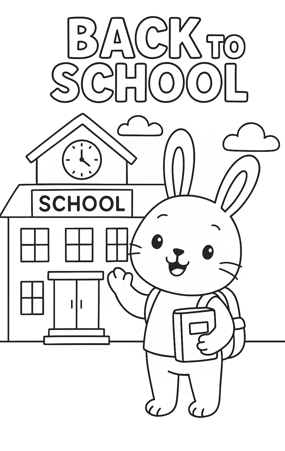 Conejito Vuelta al Colegio, página para colorear imprimible para niños