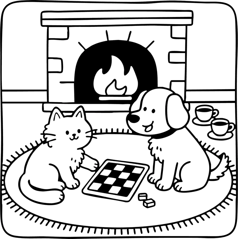 Cat And Dog, דף צביעה להדפסה לילדים