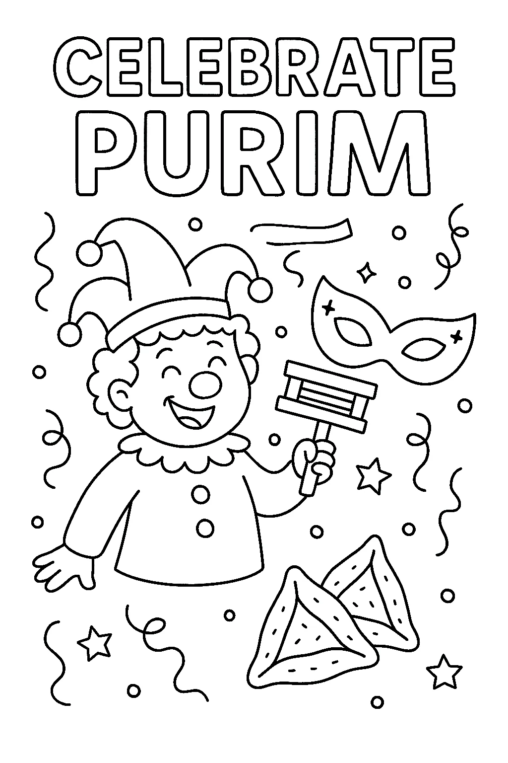 Celebrate Purim, דף צביעה להדפסה לילדים
