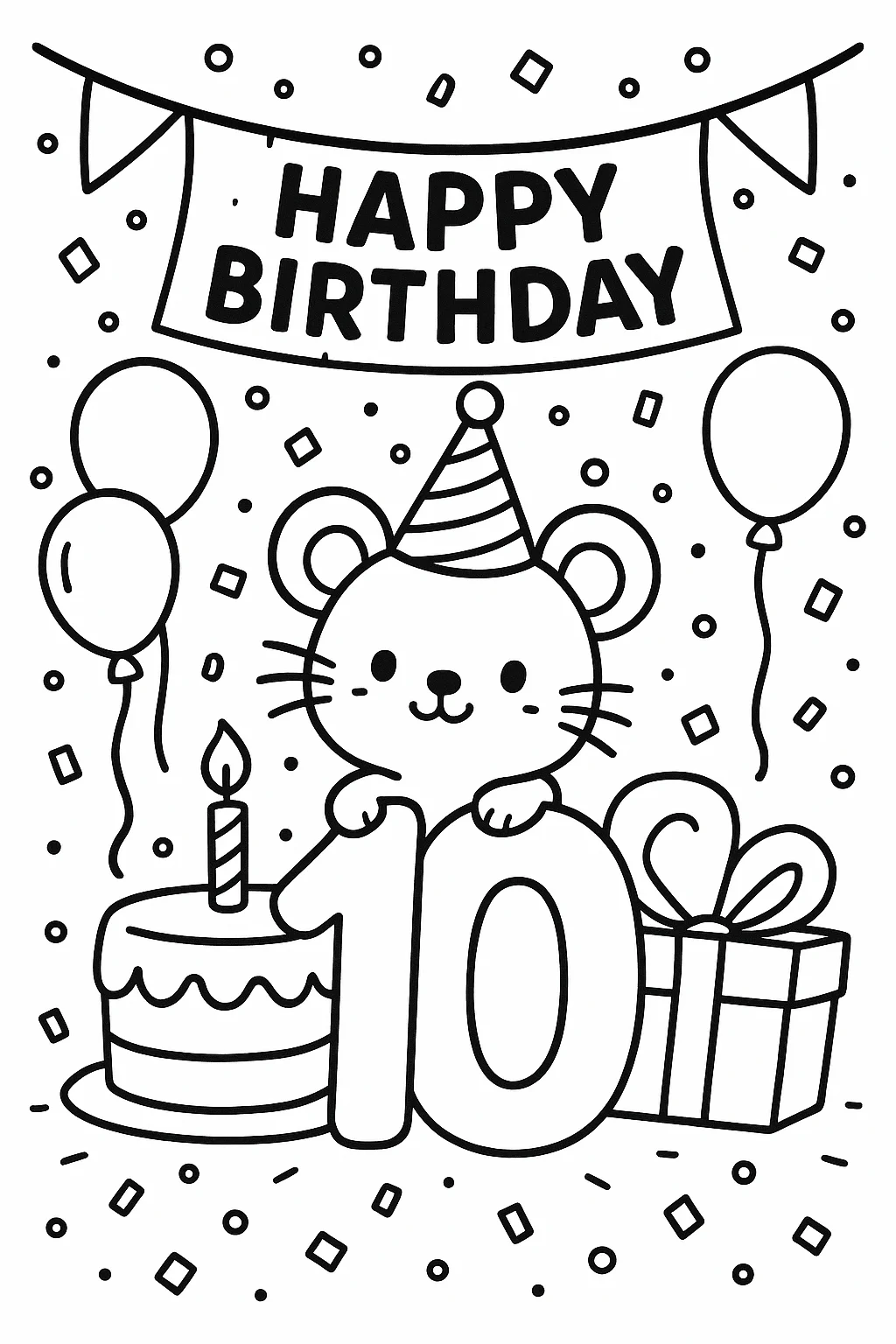 Celebrating 10 Years Birthday, דף צביעה להדפסה לילדים