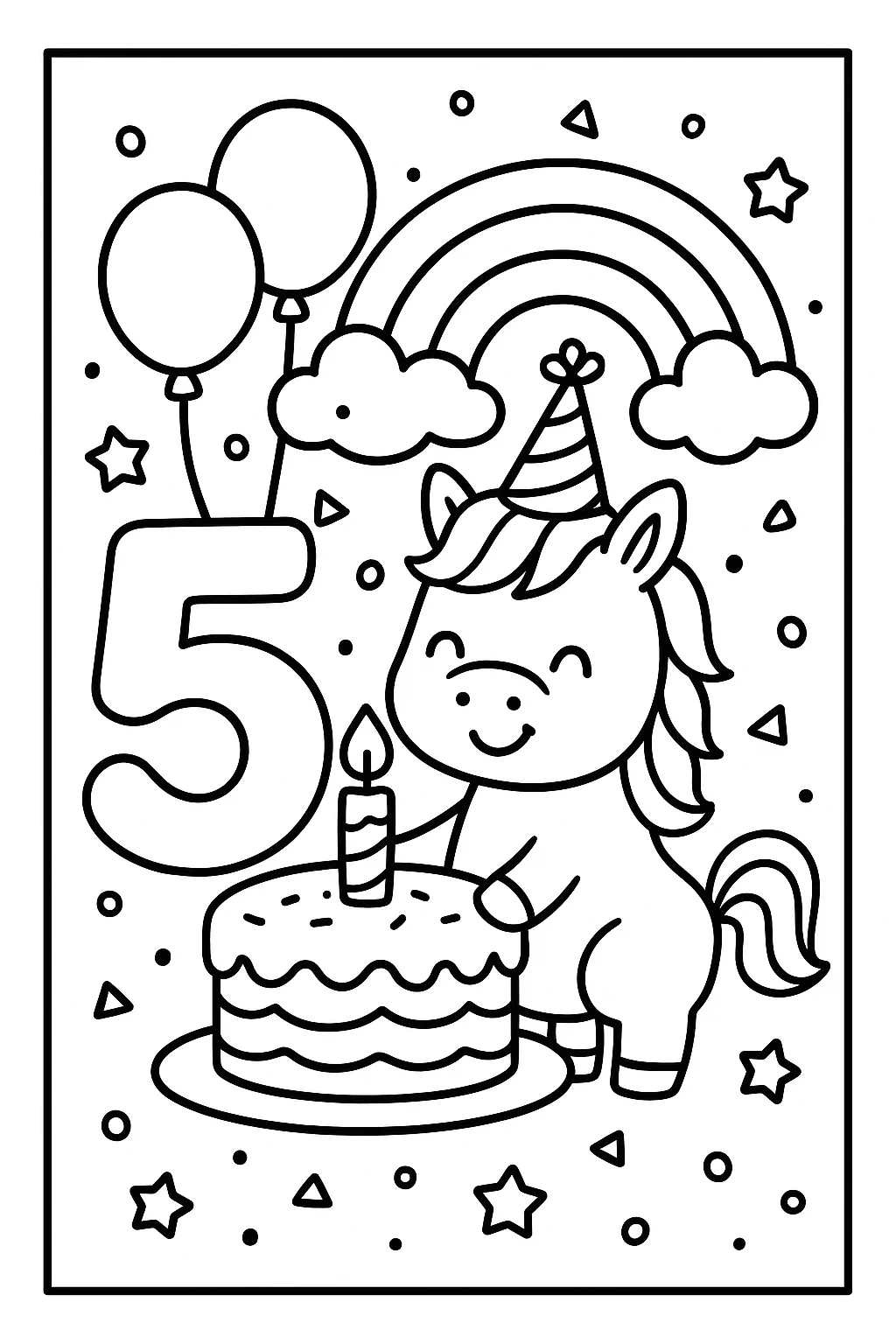 Celebrating 5 Years Birthday, דף צביעה להדפסה לילדים