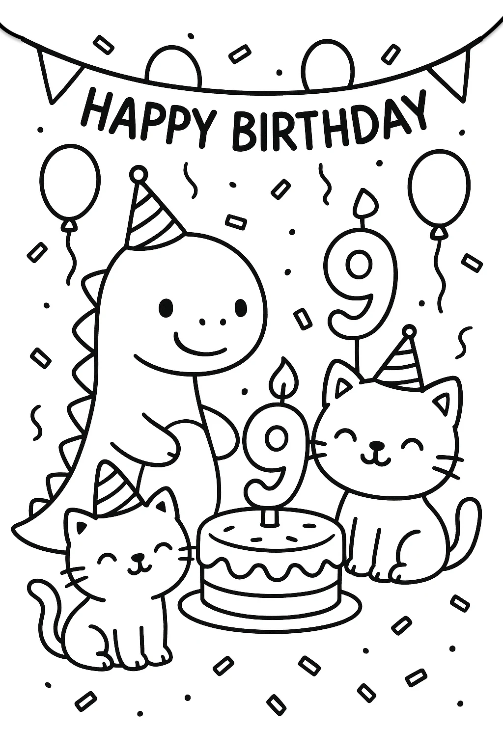 Celebrating 9 Years Birthday, דף צביעה להדפסה לילדים