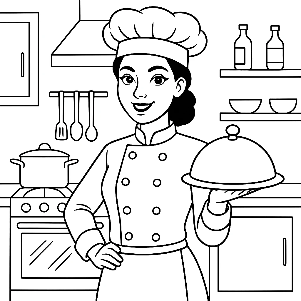Chef Holding a Dish, דף צביעה להדפסה לילדים