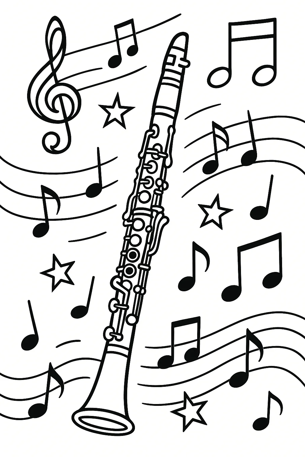 Clarinet, דף צביעה להדפסה לילדים