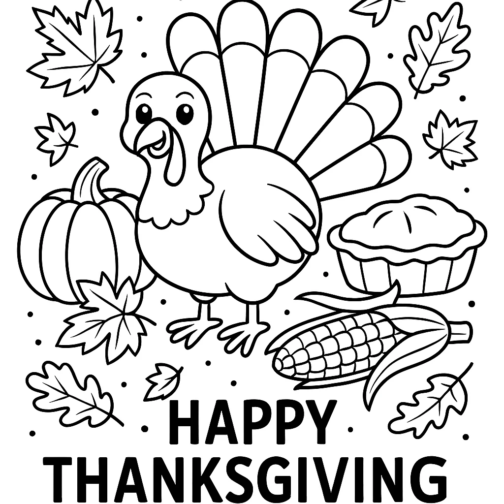 Complete Autumn Gratitude Coloring Sheet, דף צביעה להדפסה לילדים