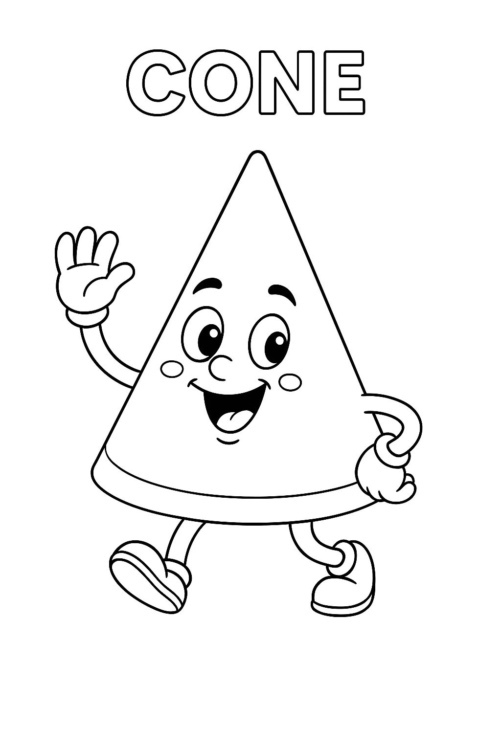 Cone 3D Shape, דף צביעה להדפסה לילדים
