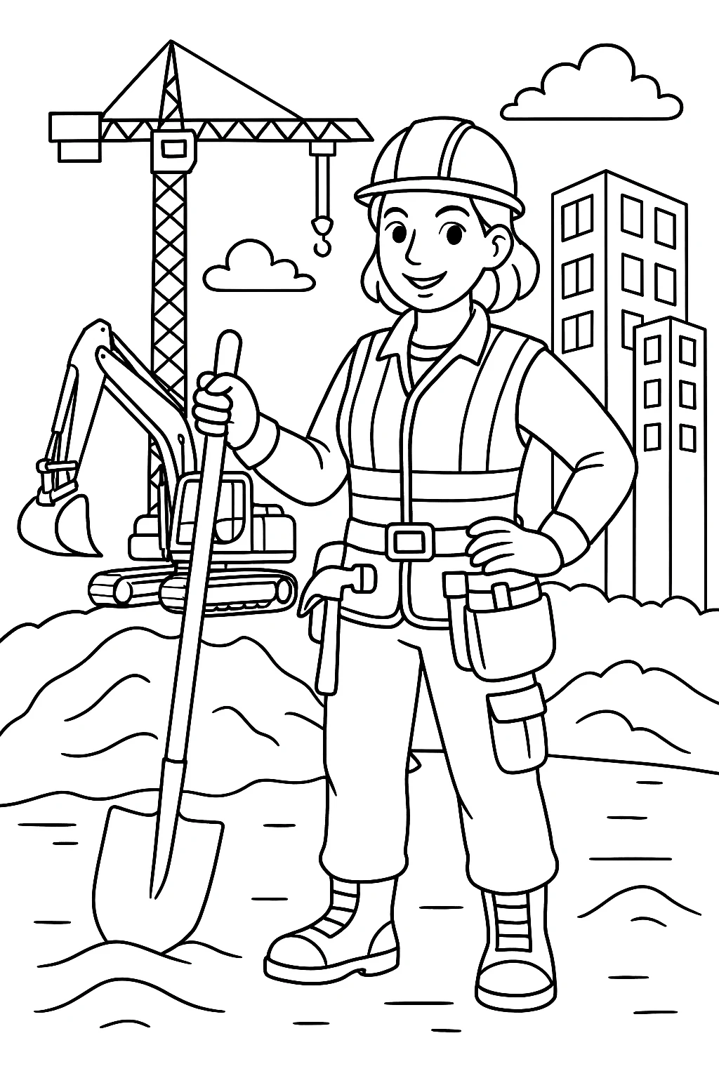 Construction Worker, דף צביעה להדפסה לילדים