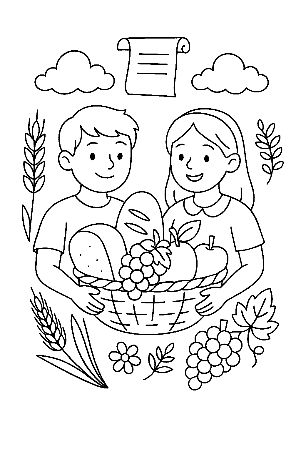 Pareja Celebrando Shavuot, página para colorear imprimible para niños