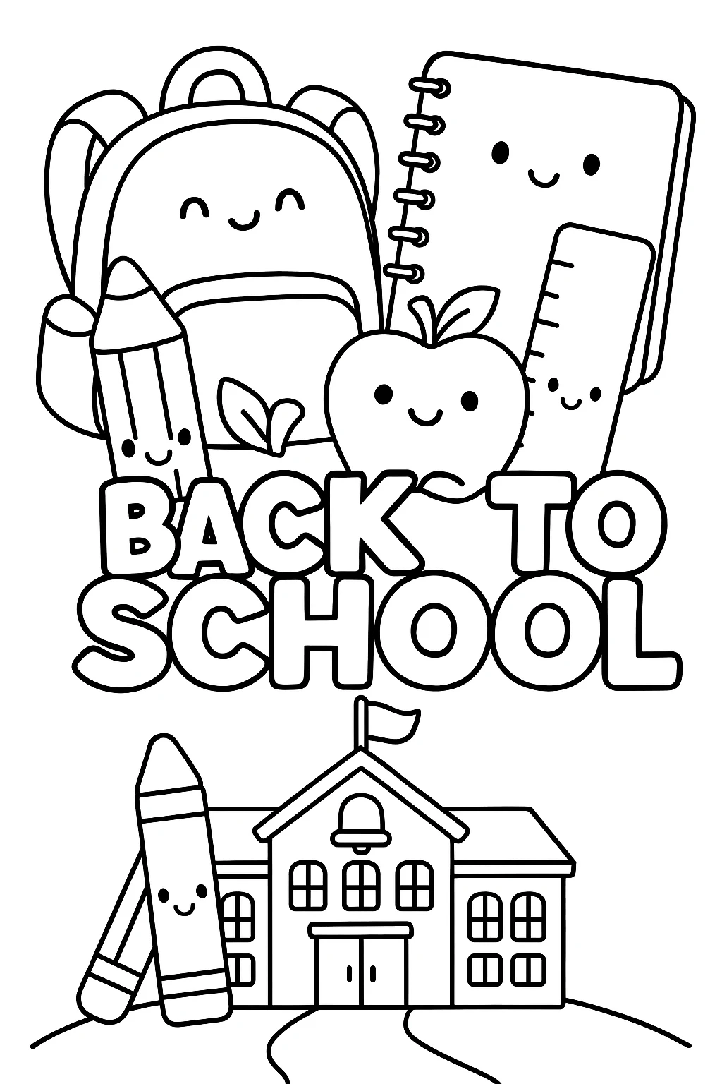 Lindo Vuelta al Colegio, página para colorear imprimible para niños