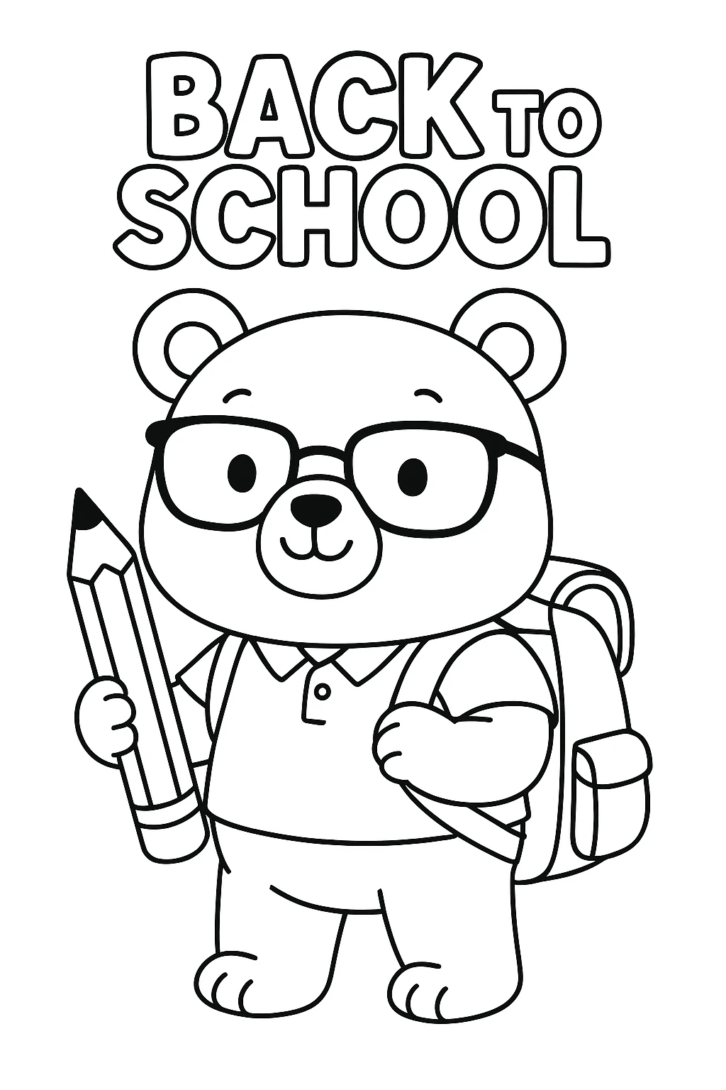 Oso Lindo Vuelta al Colegio, página para colorear imprimible para niños