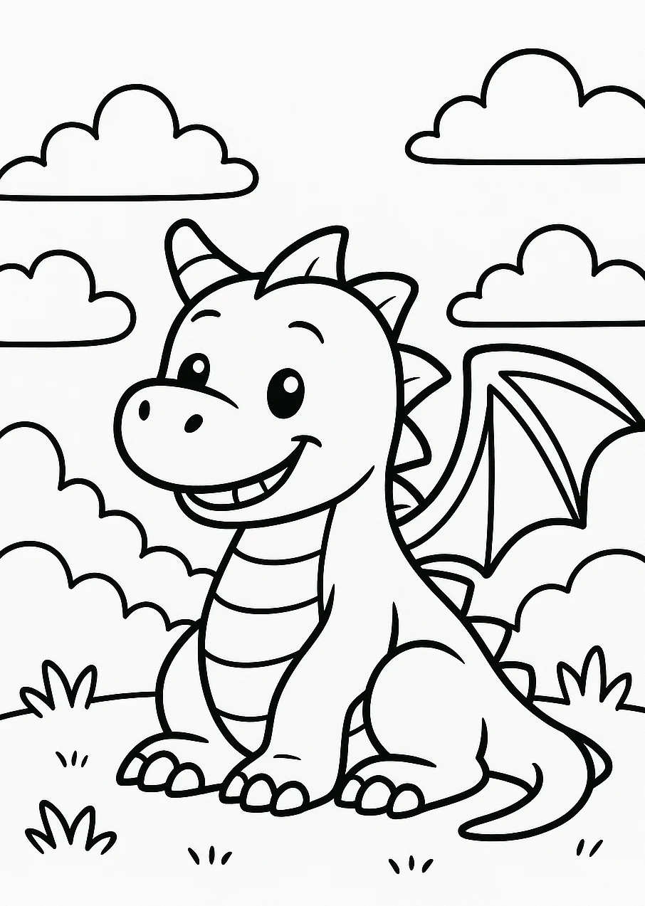 Cute Dragon, דף צביעה להדפסה לילדים